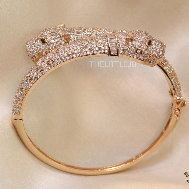 Rose gold plated cz twin panther bracelet