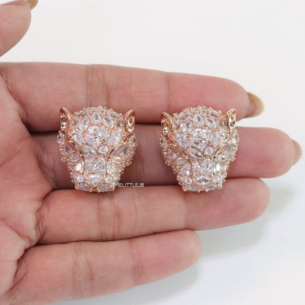 Panther head stud earrings in rose gold and cz