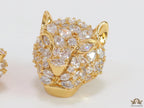 Panther head stud earrings in gold plating and cz