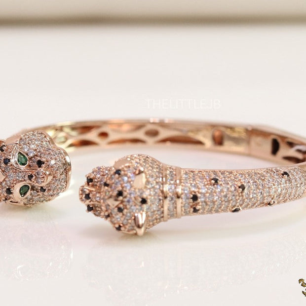 Open rose gold cz twin panther bracelet