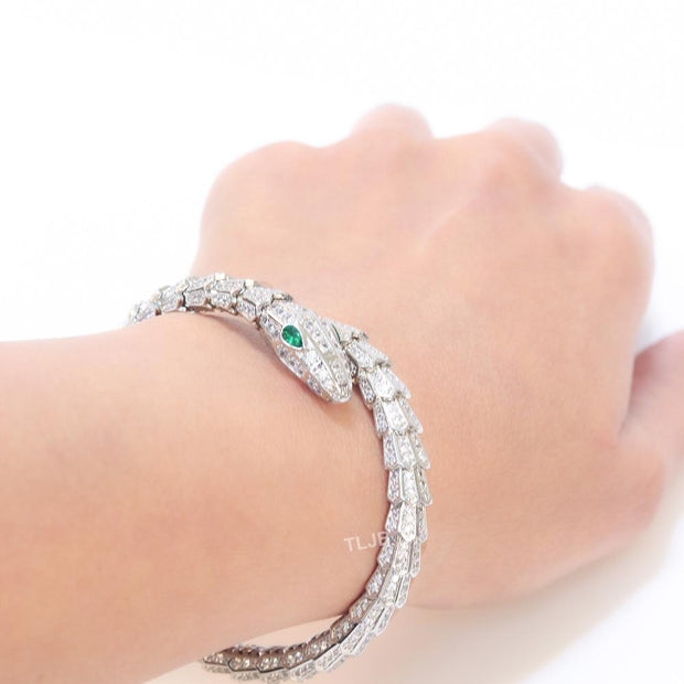 Platinum snake and cz bracelet