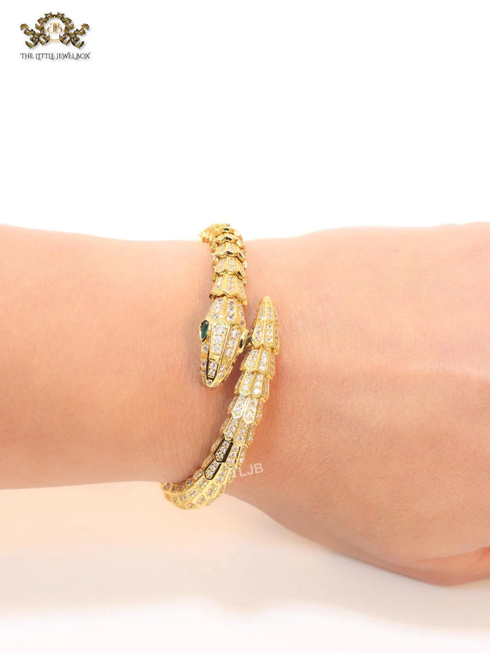 Gold snake and cz bracelet