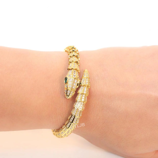 Gold snake and cz bracelet