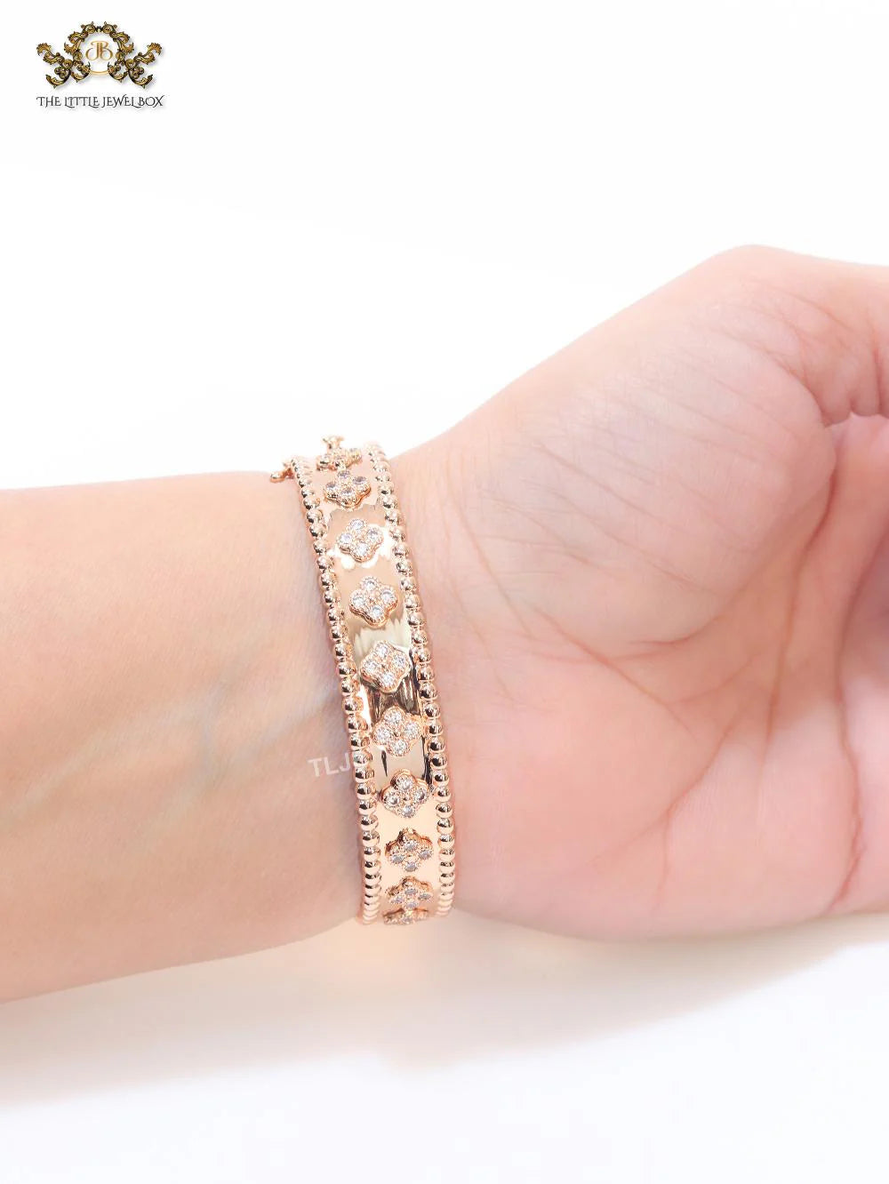 Rose gold clover motif CZ bracelet
