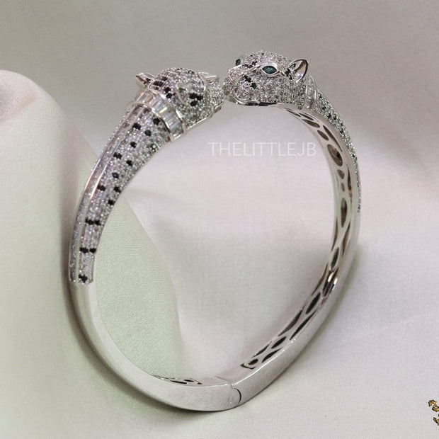 Open platinum cz twin panther bracelet