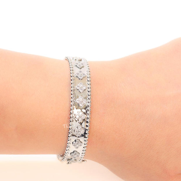 Platinum clover motif CZ bracelet