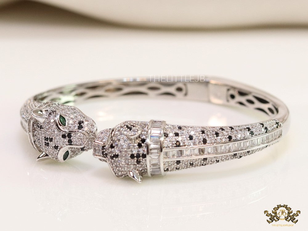 Open platinum cz twin panther bracelet