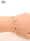 Alphabet T Half MOP and CZ rose gold sleek bracelet