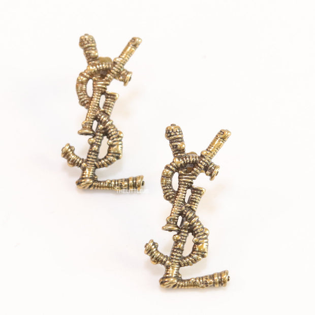 Antique Gold plated alphabet studs with woven texture