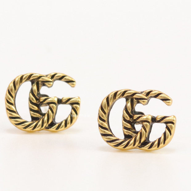 Double G motif studs with rope texture in antique gold finish