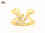 Large cz gold open alphabet L ring
