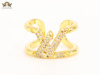 Large cz gold open alphabet L ring