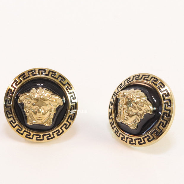 Antique Gold plated 3D Medusa motif on black base and golden details studs