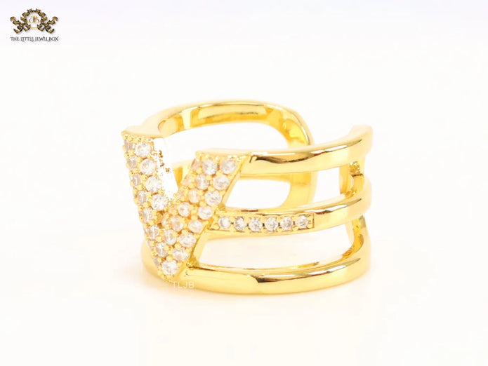 3 layer alphabet V cz band ring