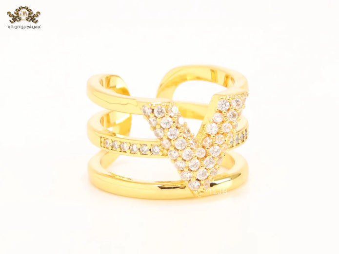 3 layer alphabet V cz band ring