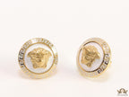 Golden 3D Medusa motif on white base and golden details studs