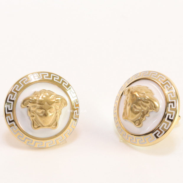 Golden 3D Medusa motif on white base and golden details studs