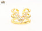 3 layer alphabet V cz band ring