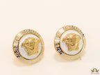 Golden 3D Medusa motif on white base and golden details studs