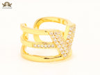 3 layer alphabet V cz band ring
