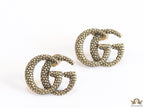 Antique gold plated double G motif studs with honey comb texture
