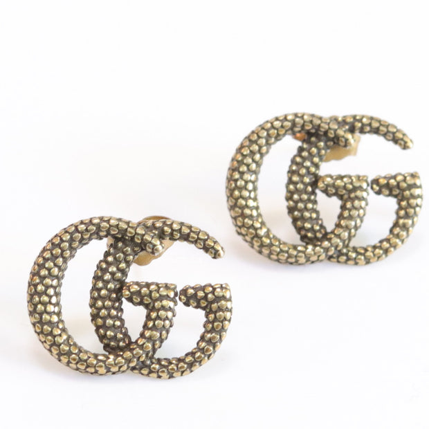 Antique gold plated double G motif studs with honey comb texture