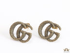 Antique gold plated double G motif studs with honey comb texture