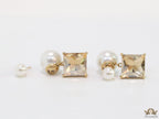 Pearl and color cz drop earrings in gold finish with alphabets