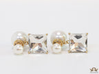 Pearl and cz drop earrings in golden finish with alphabets