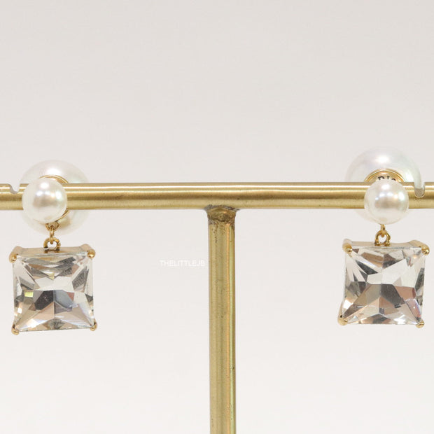 Pearl and cz drop earrings in golden finish with alphabets