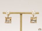 Pearl and color cz drop earrings in gold finish with alphabets