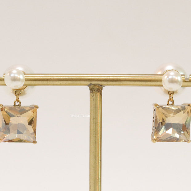 Pearl and color cz drop earrings in gold finish with alphabets