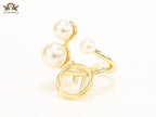 Alphabet F pearl open gold plated ring