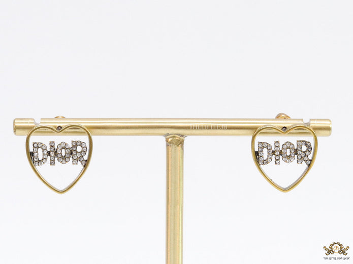 Matt gold plated heart shaped earrings with cz alphabets