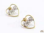 Matt gold plated heart shaped earrings with cz alphabets