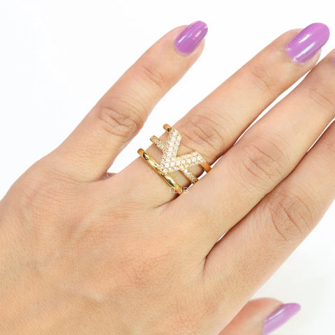 3 layer alphabet V cz band ring