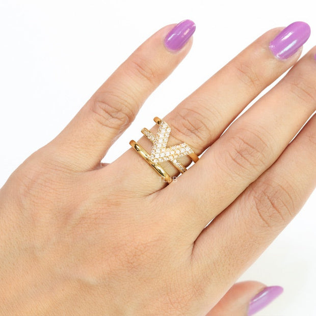 3 layer alphabet V cz band ring