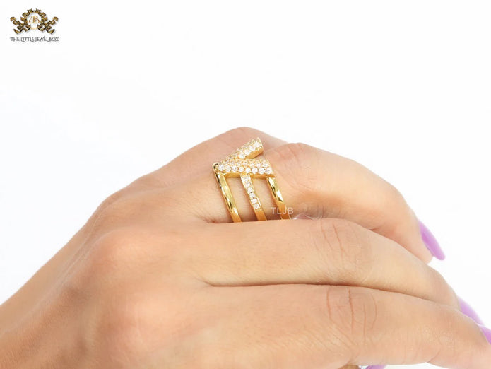 3 layer alphabet V cz band ring