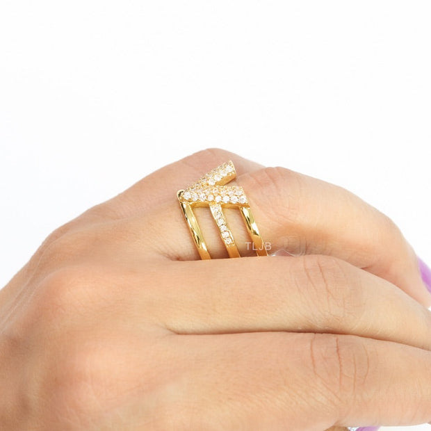3 layer alphabet V cz band ring