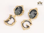 Semi-precious black stone with gold plated detailed with black and golden alphabet drop