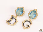 Semi-precious blue stone with gold plated detailed with black and golden alphabet drop