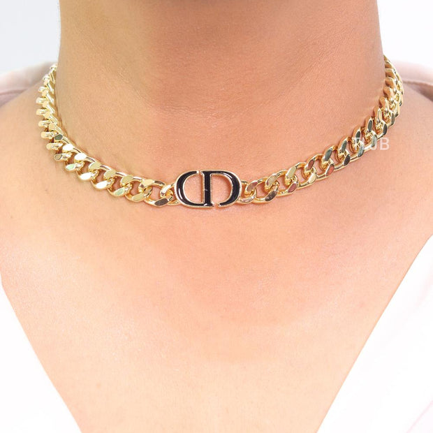 Alphabet CD choker with black enamel