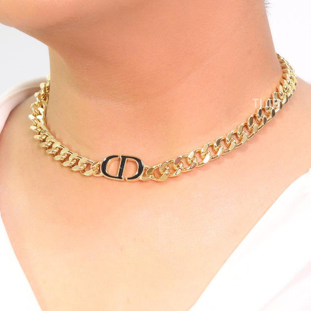 Alphabet CD choker with black enamel