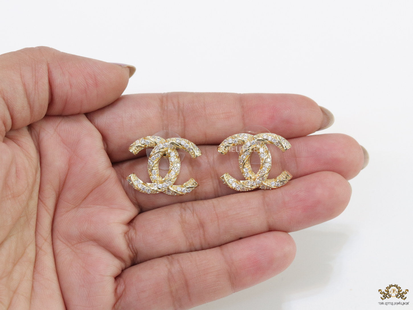 Gold plated double C studs with cz