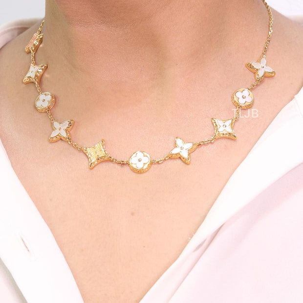 Alphabet L & V MOP white necklace
