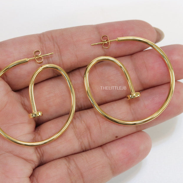 Gold plated Nail Hoop earrings