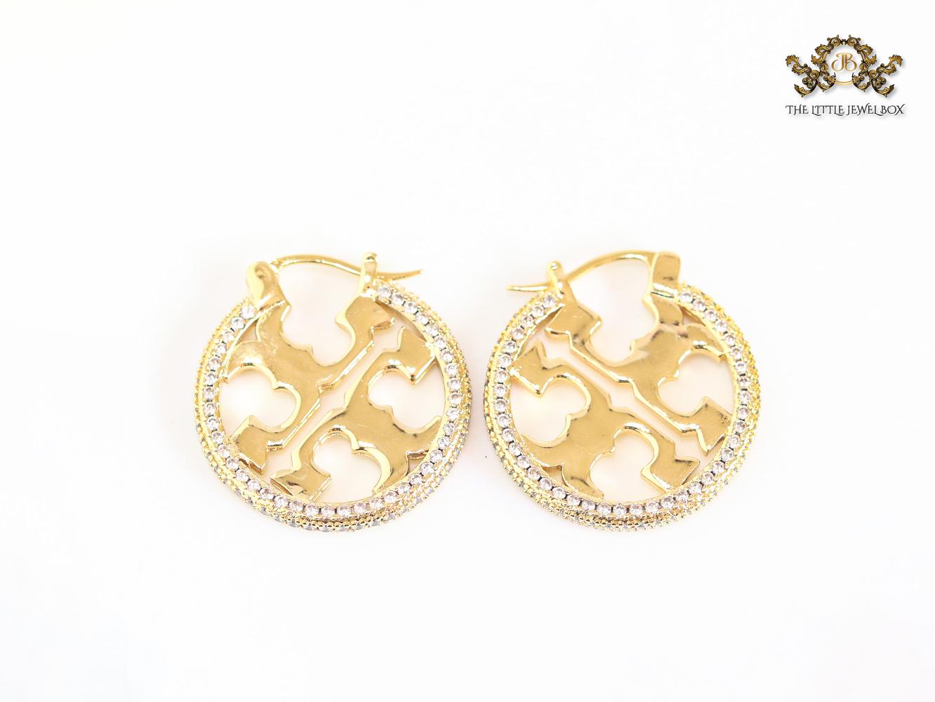 Alphabet T CZ and gold hoops