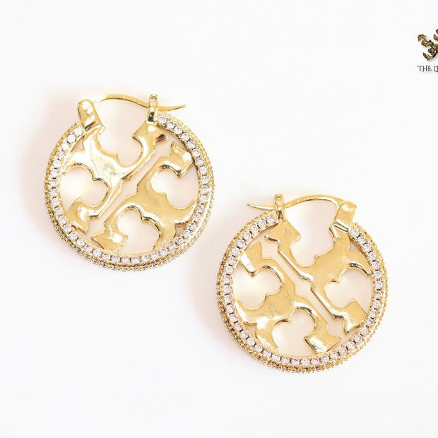 Alphabet T CZ and gold hoops