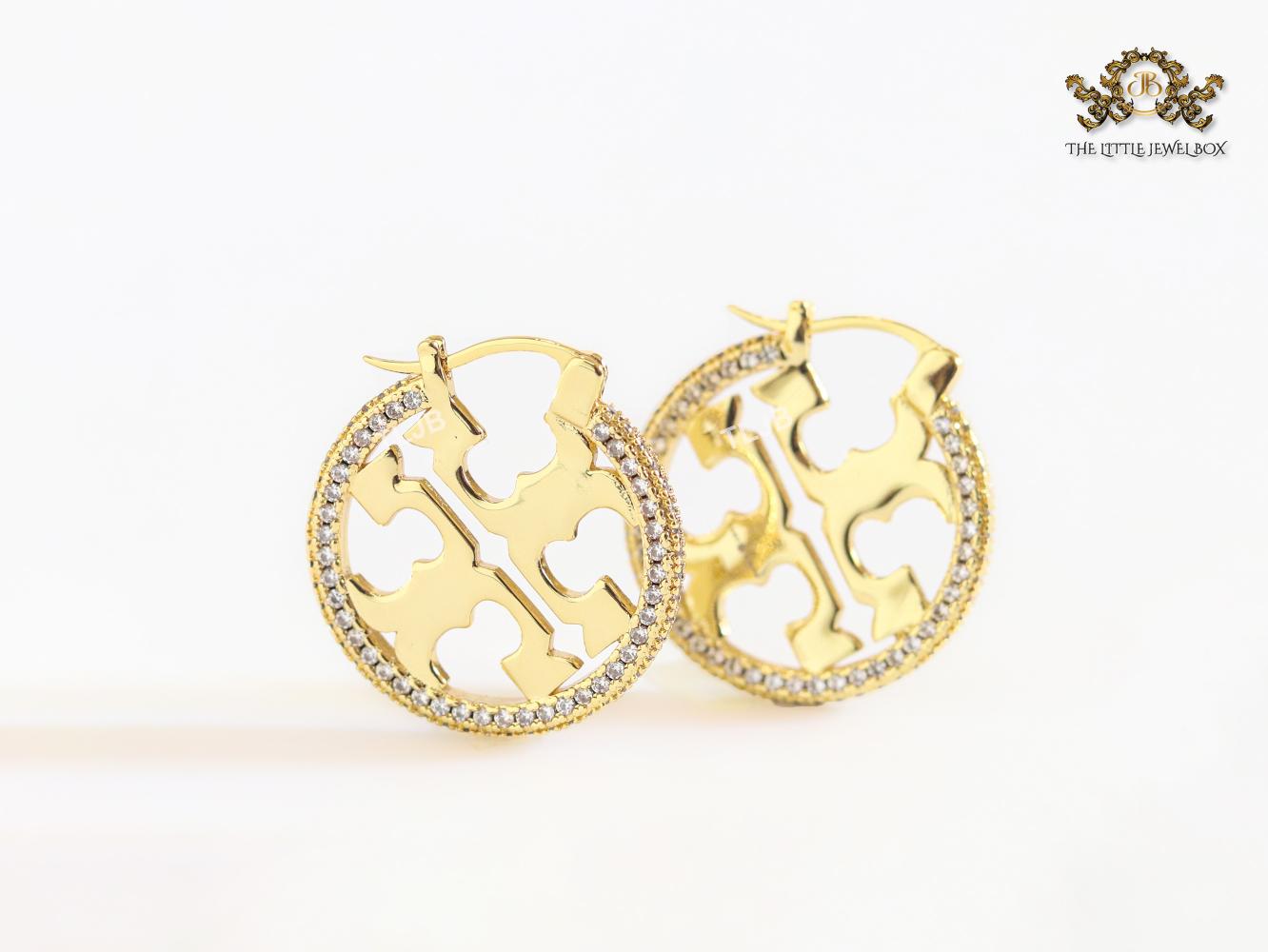 Alphabet T CZ and gold hoops