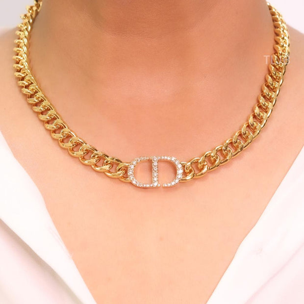 Alphabet CD cz pendant 15 mm with Link Chain